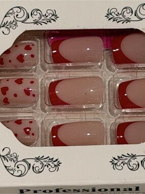 Valentine Heart French Tip Press On Nails | Red Pink Romantic Nail Set